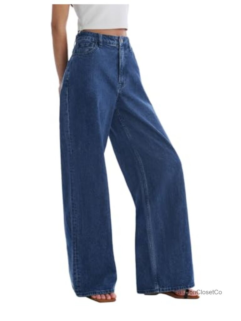 Women's Wide Leg Jeans High Waisted Baggy Y2K Denim Pants Adjustable Waist